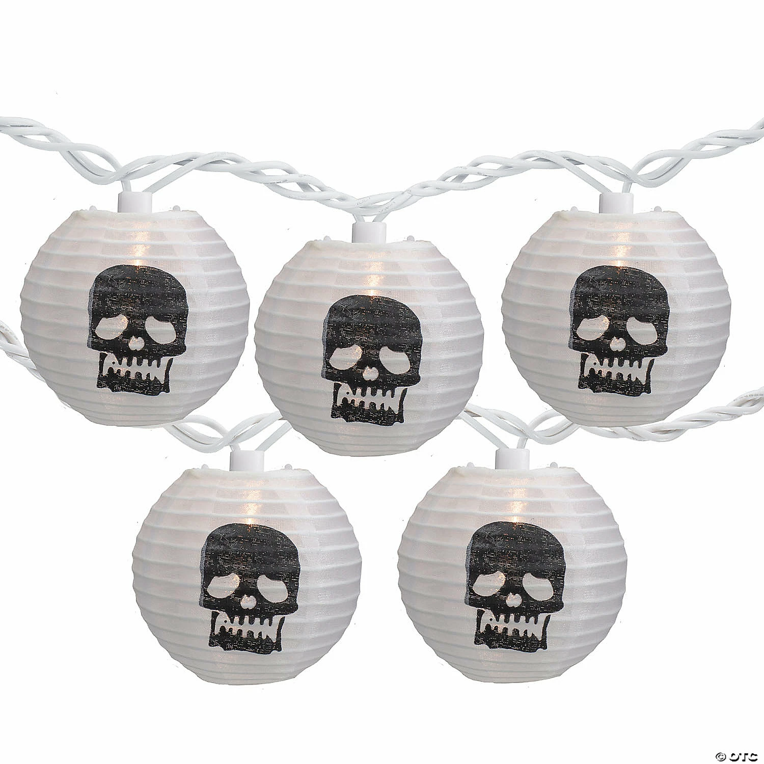 10-Count White and Black Skull Paper Lantern Halloween Lights 8.5ft White Wire 1 10-Count White and Black Skull Paper Lantern Halloween Lights 8.5ft White Wire