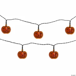 10ct Orange Battery Operated Jack O' Lantern LED Mini Halloween Lights - 6ft Black Wire
