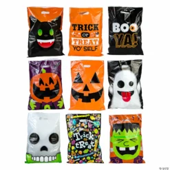 12 1/2" x 17" Bulk Medium Halloween Trick-or-Treat Plastic Goody Bag Assortment - 250 Pc.