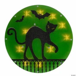 13.75" Lighted Black Cat Halloween Window Silhouette