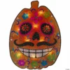15" Lighted Sugar Skull Pumpkin Halloween Window Silhouette