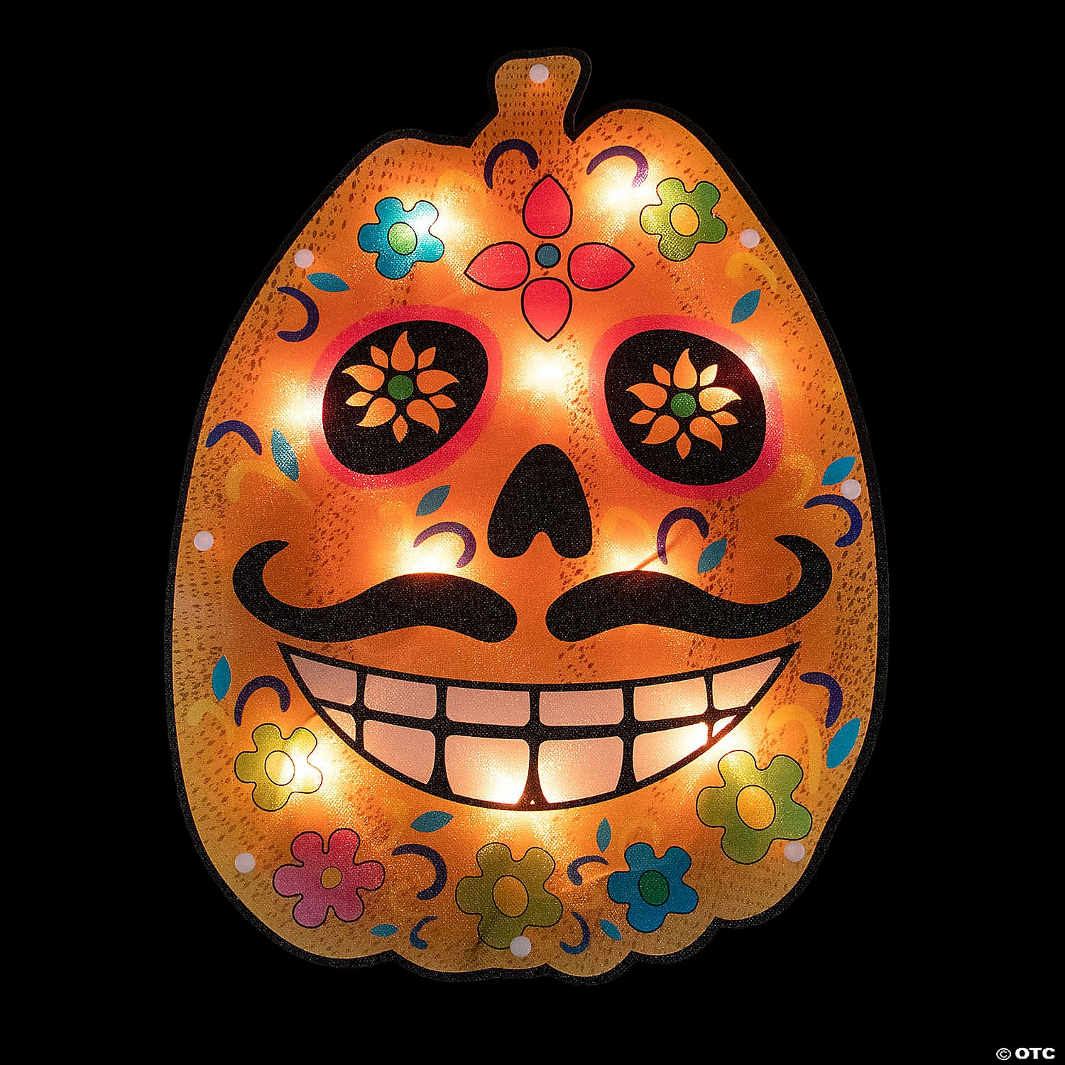 15" Lighted Sugar Skull Pumpkin Halloween Window Silhouette 3 15" Lighted Sugar Skull Pumpkin Halloween Window Silhouette - Image 3