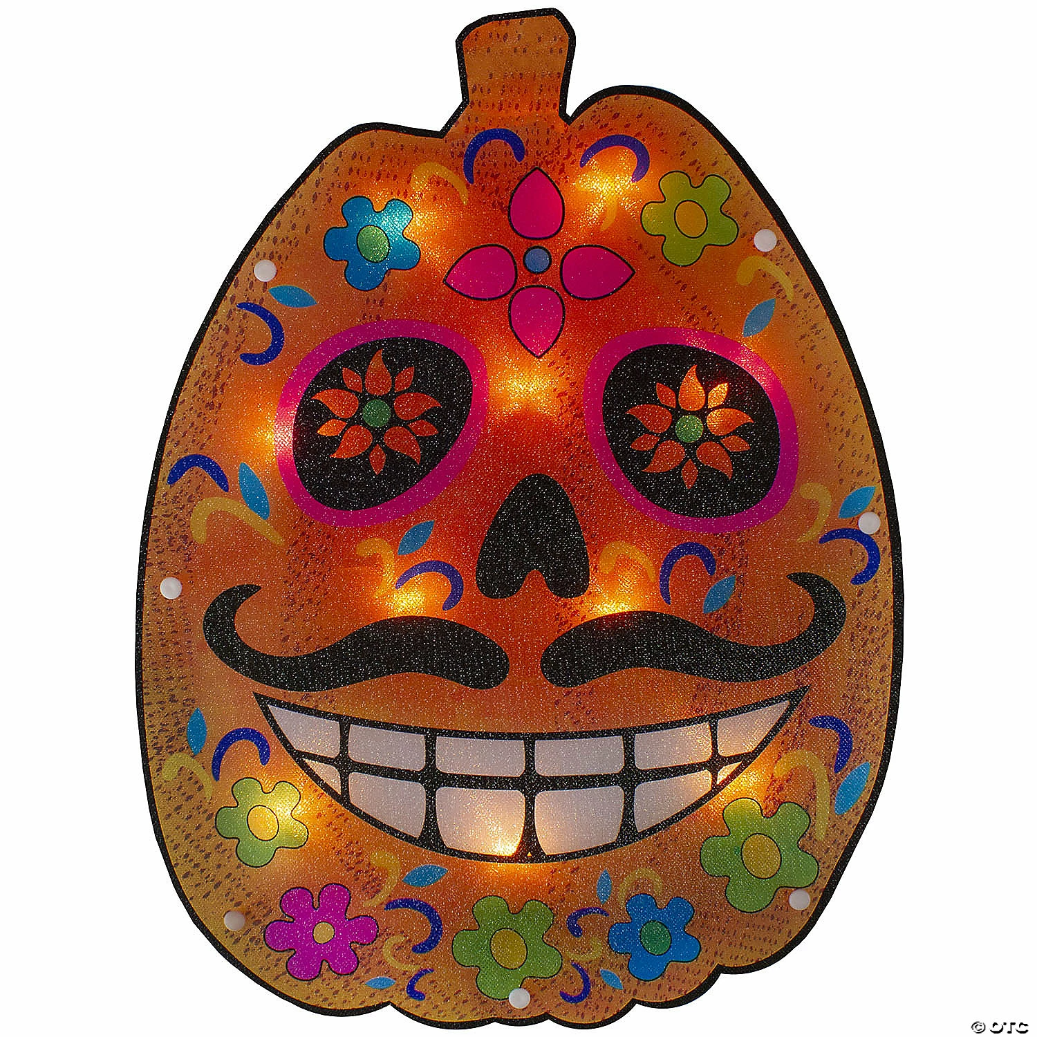 15" Lighted Sugar Skull Pumpkin Halloween Window Silhouette 1 15" Lighted Sugar Skull Pumpkin Halloween Window Silhouette