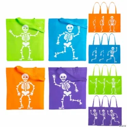 15" x 17" Large Nonwoven Neon Skeleton Tote Bags - 12 Pc.