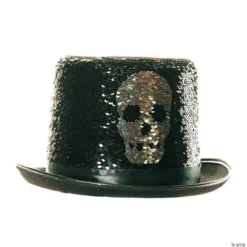 Adult Silver Reversible Sequin Skull Top Hat