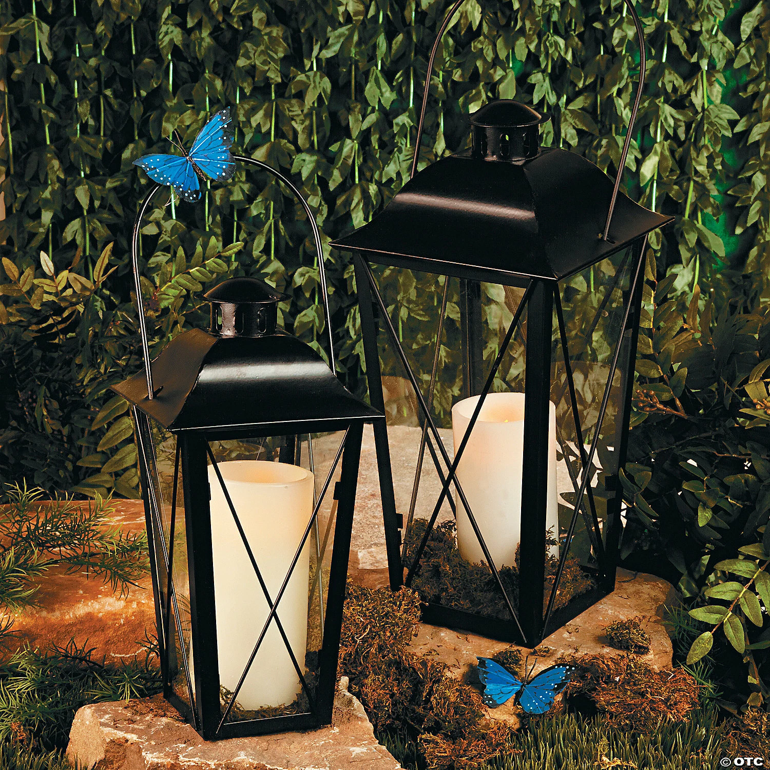 Black Metal Lanterns - 2 Pc. 2 Black Metal Lanterns - 2 Pc. - Image 2