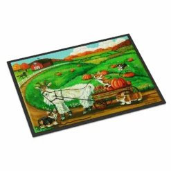 Caroline's Treasures Corgi Pumpkin Ride with Goat Indoor or Outdoor Mat 24x36, 36 x 24, Dogs