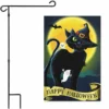 G128 - Combo Pack: Garden Flag Stand Black 36x16IN and Garden Flag Happy Halloween Black Cat Moon 12x18IN