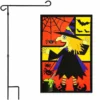 G128 - Combo Pack: Garden Flag Stand Black 36x16IN and Garden Flag Witch Bats Spiders 12x18IN