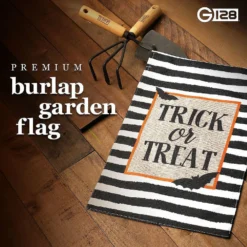 G128 - Garden Flag Halloween Decoration Trick or Treat Bats and Black and White Stripes 12"x18" Burlap Polyester -Halloween Decorations Shop g128 garden flag halloween decoration trick or treat bats and black and white stripes 12x18 burlap polyester14222210 a01NOWA