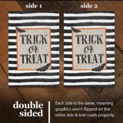 G128 - Garden Flag Halloween Decoration Trick or Treat Bats and Black and White Stripes 12"x18" Burlap Polyester -Halloween Decorations Shop g128 garden flag halloween decoration trick or treat bats and black and white stripes 12x18 burlap polyester14222210 a02NOWA