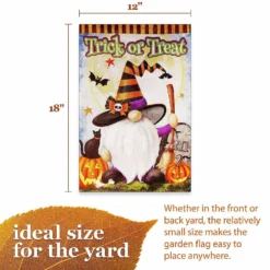 G128 - Garden Flag Halloween Decoration Trick or Treat Witch Hat Gnome with Broom 12"x18" -Halloween Decorations Shop g128 garden flag halloween decoration trick or treat witch hat gnome with broom 12x1814222199 a03NOWA