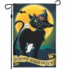 G128 Halloween Garden Flag, Happy Halloween Quote with Black Cat Garden Yard Decorations, Rustic Holiday Seasonal Outdoor Flag 12 x 18 Inch