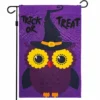 G128 Halloween Garden Flag, Trick or Treat Quote with Cute Owl, Garden Yard Decorations, Rustic Holiday Seasonal Outdoor Flag 12 x 18 Inch