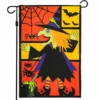 G128 Halloween Garden Flag, Witch, Bats, and Spiders Garden Yard Decorations, Rustic Holiday Seasonal Outdoor Flag 12 x 18 Inch