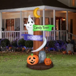 Gemmy Airblown–Ghost Wrapped Around Sign Post Scene 8 ft Tall Purple -Halloween Decorations Shop gemmy airblown ghost wrapped around sign post scene 8 ft tall purple14240470 a01NOWA