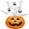 Gemmy Airblown Three Ghosts in Pumpkin Scene OPP 6 ft Tall Multicolored
