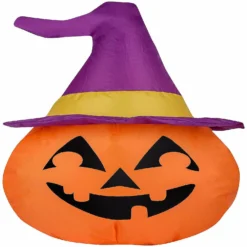 Gemmy Airdorable Airblown Jack o' Lantern with Purple Hat 1.5 ft Tall orange