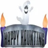 Gemmy Christmas Airblown Inflatable Ghost with Happy Haunting Sign Scene 5 ft Tall grey