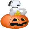 Gemmy Christmas Airblown Inflatable Snoopy with Halloween Collar and Woodstock on Pumpkin 3.5 ft Tall