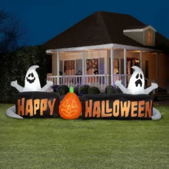 Gemmy Lightshow Airblown Micro Lights Sign Happy Halloween with Ghosts and JOL Scene (White) 3 ft Tall -Halloween Decorations Shop gemmy lightshow airblown micro lights sign happy halloween with ghosts and jol scene white 3 ft tall14240323 a01NOWA