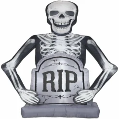 Gemmy Photorealistic Airblown Skeleton with Tombstone Giant 10 ft Tall Multicolored