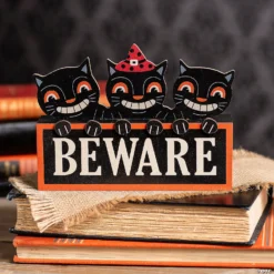 Halloween Vintage Black Cat Tabletop Sign