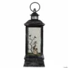 Northlight 11" Black and Brushed Silver LED Skull Head Halloween Snow Globe Lantern