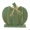 Northlight 14" Green Slatted Halloween Table Top Pumpkin with Bow