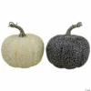 Northlight Set of 2 Black and Beige Fall Harvest Tabletop Pumpkins With a Brown Stem 5"