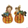 Northlight Set of 2 Girl and Boy Scarecrow Pumpkins With Sunflowers and Leaf's Fall Figurines - 6.5"
