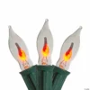 Set of 10 Flickering Amber Flame C7 Halloween Lights - 9' Green Wire