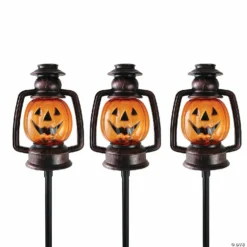 Set of 3 Orange Flickering Halloween Jack O’ Lantern Pathway Markers Outdoor Decor