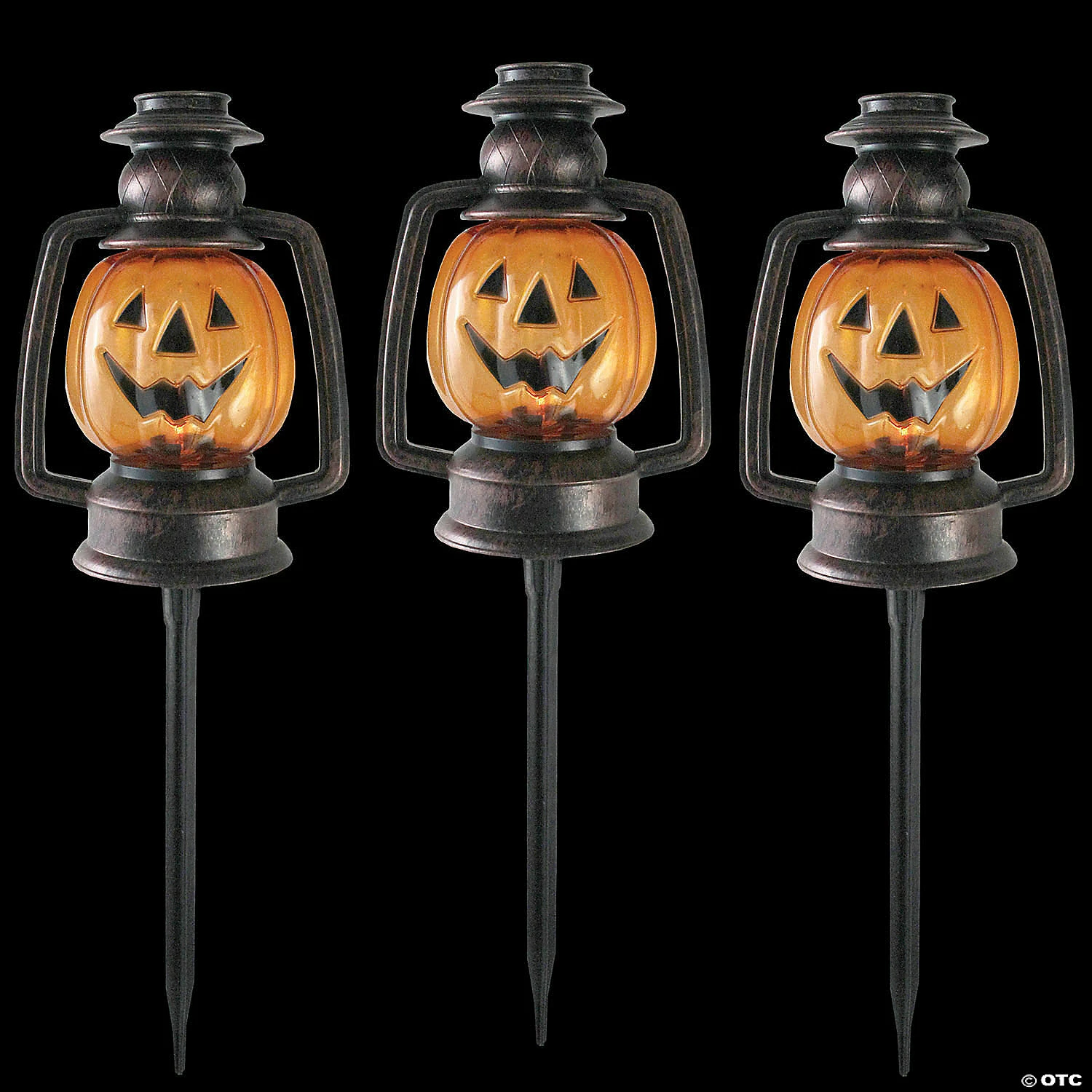 Set of 3 Orange Flickering Halloween Jack O’ Lantern Pathway Markers Outdoor Decor 3 Set of 3 Orange Flickering Halloween Jack O’ Lantern Pathway Markers Outdoor Decor - Image 3