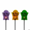 Set of 3 Tombstone Halloween Pathway Markers - 3.5ft Black Wire