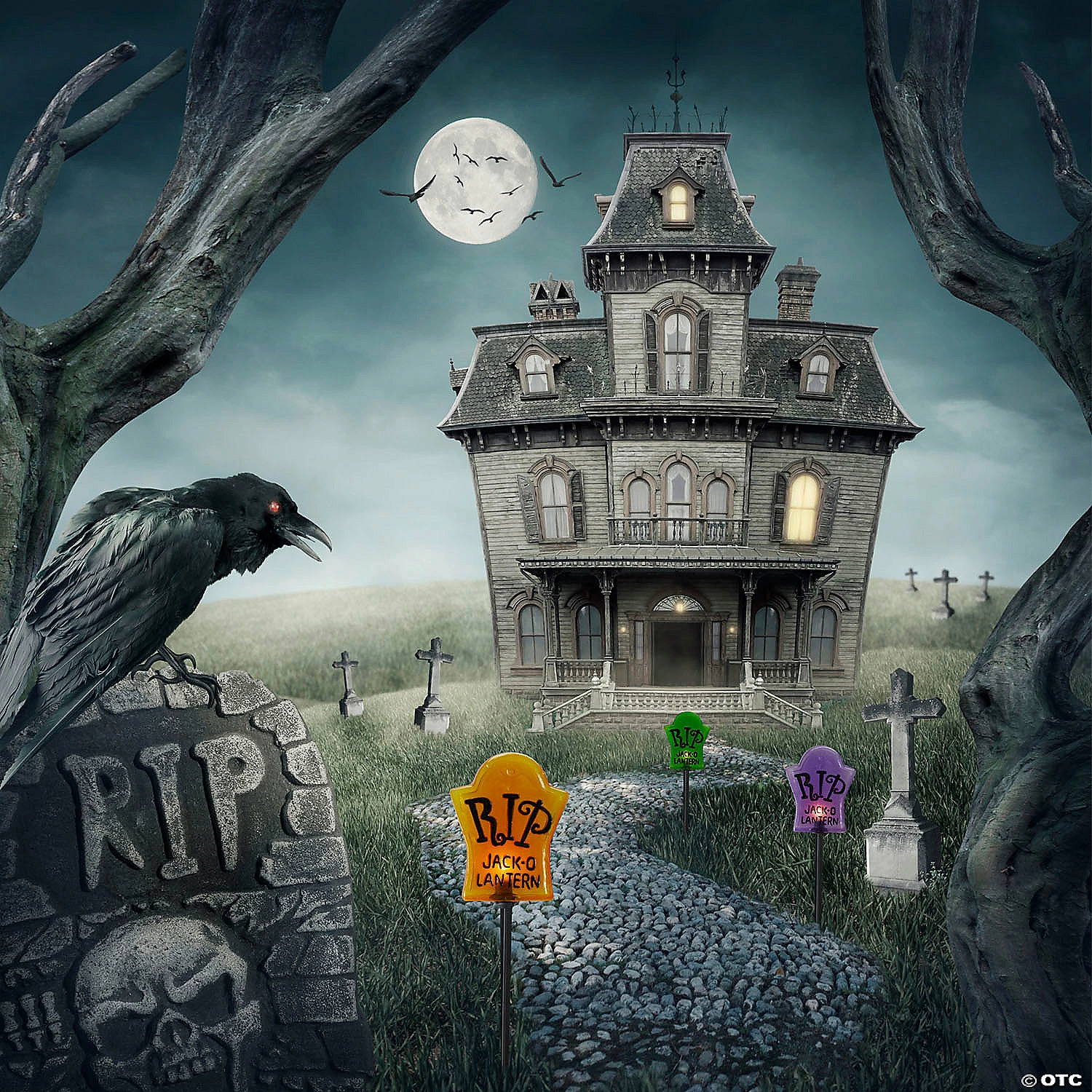 Set of 3 Tombstone Halloween Pathway Markers - 3.5ft Black Wire 2 Set of 3 Tombstone Halloween Pathway Markers - 3.5ft Black Wire - Image 2